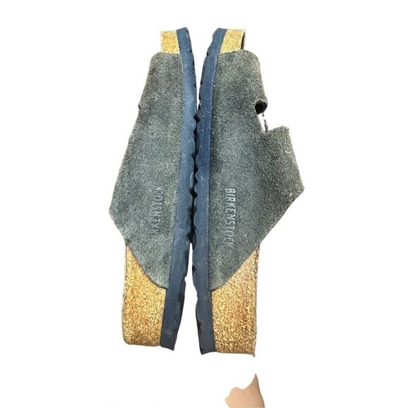 Birkenstock Germany Arizona Blue Suede Leather Slip On Slide Cork Sandal Size 38 - Picture 5 of 10